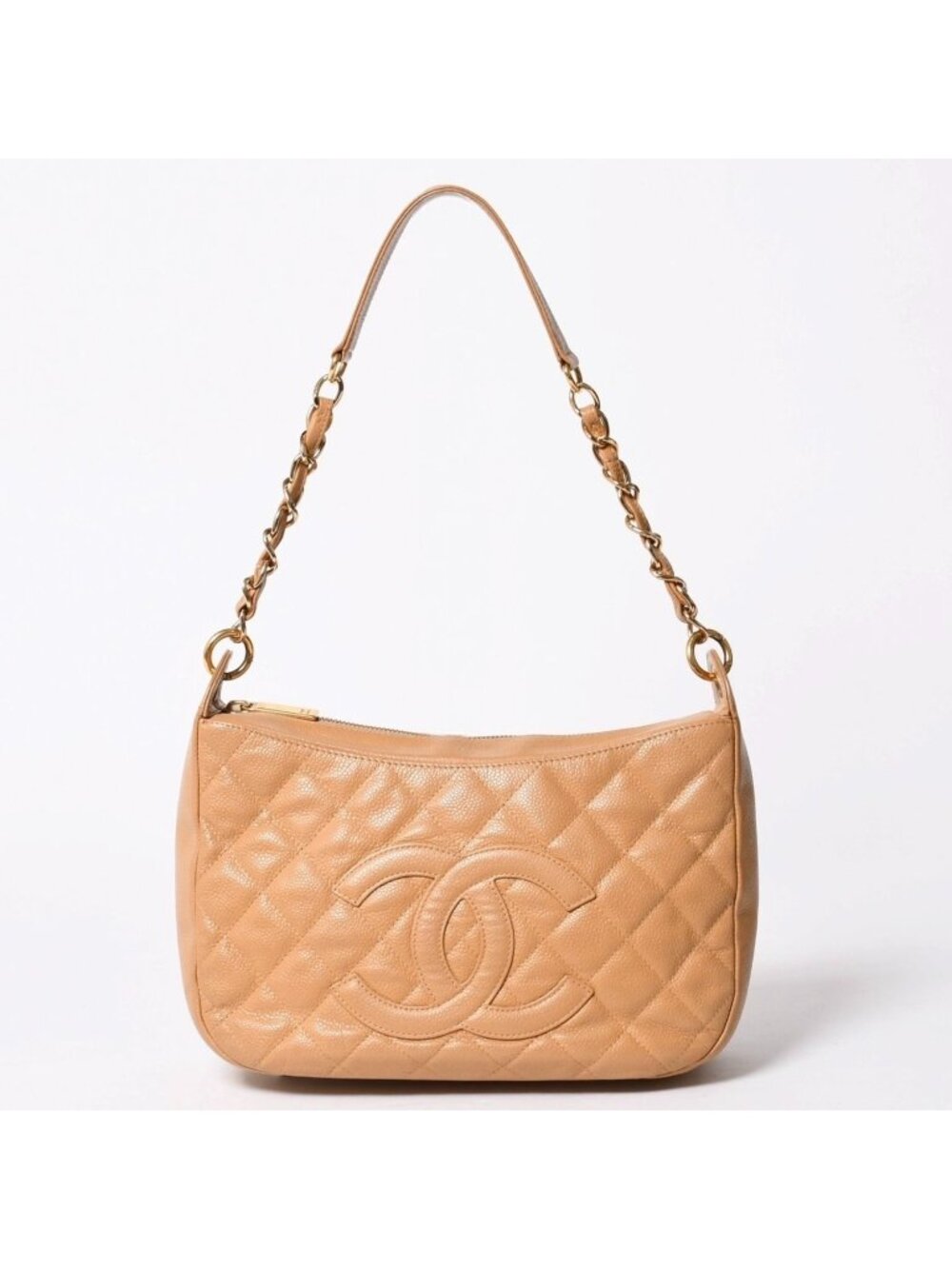 Chanel Tsukimi Shape Hobo Caviar Leather Beige